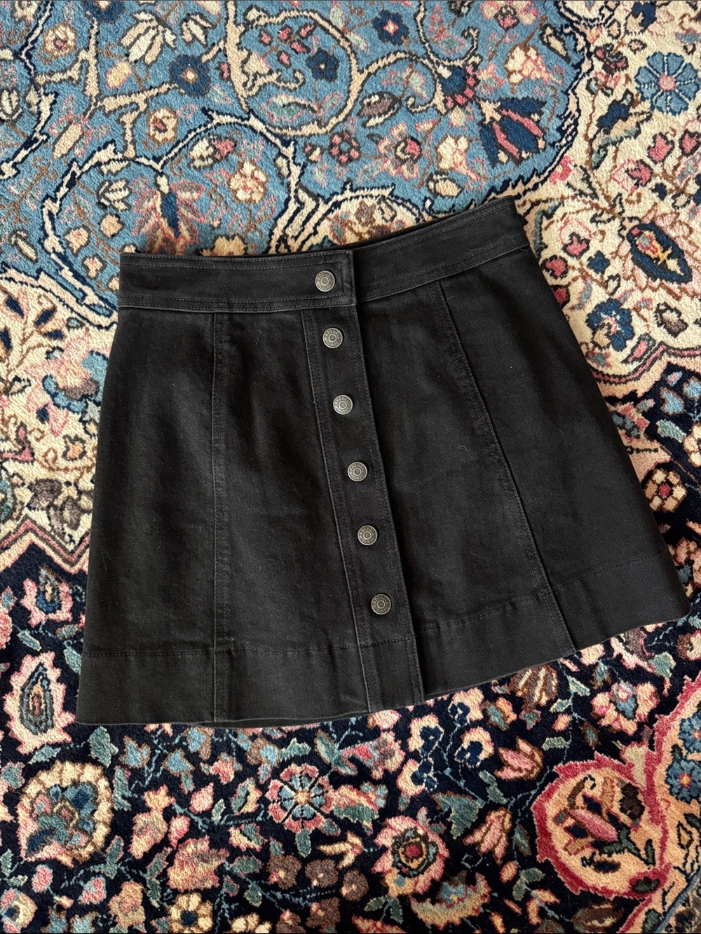 Black Button-Front A-Line Mini Skirt